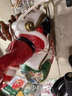 VINTAGE Giant santa in sleigh & 3 reindeer's blowmold