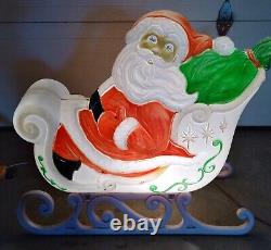 VINTAGE Grand Venture Santa Claus Sleigh 1 Reindeer Christmas Lighted Blow Mold