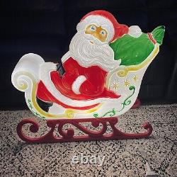 VINTAGE Grand Venture Santa Claus Sleigh 3 Reindeer Christmas Lighted Blow Mold