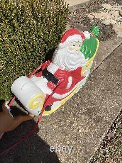 VINTAGE Grand Venture Santa Claus Sleigh Reindeer Christmas Blow Mold St Nick
