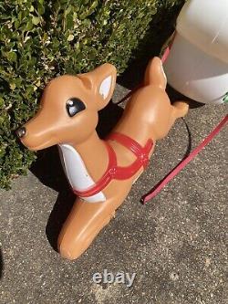 VINTAGE Grand Venture Santa Claus Sleigh Reindeer Christmas Blow Mold St Nick