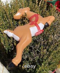VINTAGE Grand Venture Santa Claus Sleigh Reindeer Christmas Blow Mold St Nick
