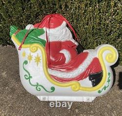 VINTAGE Grand Venture Santa Claus Sleigh Reindeer Christmas Blow Mold St Nick