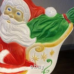 VINTAGE Grand Venture Santa Claus Sleigh Reindeer Christmas Lighted Blow Mold