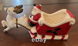 VINTAGE HOLT HOWARD CHRISTMAS PLANTER SANTA IN SLEIGH With REINDEER HTF EUC