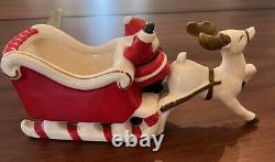 VINTAGE HOLT HOWARD CHRISTMAS PLANTER SANTA IN SLEIGH With REINDEER HTF EUC