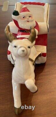 VINTAGE HOLT HOWARD CHRISTMAS PLANTER SANTA IN SLEIGH With REINDEER HTF EUC