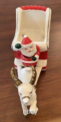 VINTAGE HOLT HOWARD CHRISTMAS PLANTER SANTA IN SLEIGH With REINDEER HTF EUC
