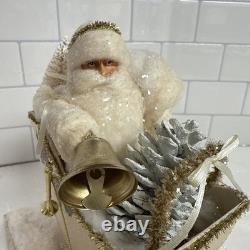 VINTAGE Hugh's Spun Cotton Santa With Sleigh And 3 Reindeer 1960's 18x6