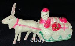 VINTAGE JAPANESE CELLULOID CHRISTMAS FIGURE SANTA IN SLEIGH WithREINDEER