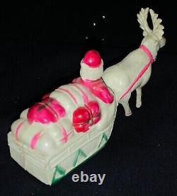 VINTAGE JAPANESE CELLULOID CHRISTMAS FIGURE SANTA IN SLEIGH WithREINDEER