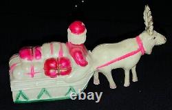 VINTAGE JAPANESE CELLULOID CHRISTMAS FIGURE SANTA IN SLEIGH WithREINDEER