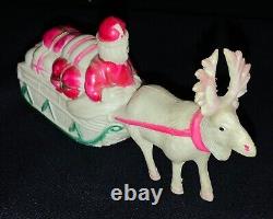 VINTAGE JAPANESE CELLULOID CHRISTMAS FIGURE SANTA IN SLEIGH WithREINDEER