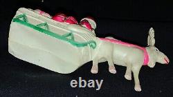 VINTAGE JAPANESE CELLULOID CHRISTMAS FIGURE SANTA IN SLEIGH WithREINDEER