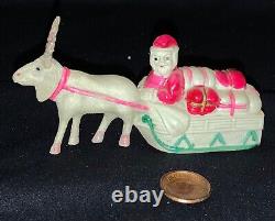 VINTAGE JAPANESE CELLULOID CHRISTMAS FIGURE SANTA IN SLEIGH WithREINDEER