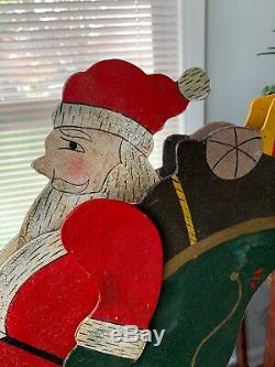 VINTAGE KINETIC SANTA IN SLEIGH withREIN DEER Large 5ft 4 Inches Tall! (RARE!)