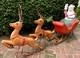 Vintage Large Poloron Christmas Santa Sleigh & Reindeer Blow Mold Set Withstands