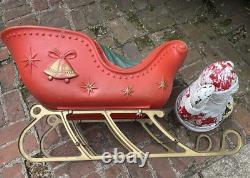 VINTAGE LARGE POLORON CHRISTMAS SANTA SLEIGH & REINDEER BLOW MOLD SET WithSTANDS