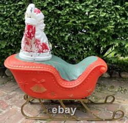 VINTAGE LARGE POLORON CHRISTMAS SANTA SLEIGH & REINDEER BLOW MOLD SET WithSTANDS