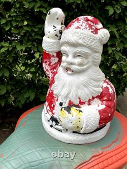 VINTAGE LARGE POLORON CHRISTMAS SANTA SLEIGH & REINDEER BLOW MOLD SET WithSTANDS