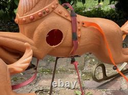 VINTAGE LARGE POLORON CHRISTMAS SANTA SLEIGH & REINDEER BLOW MOLD SET WithSTANDS