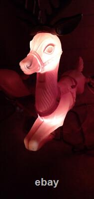 VINTAGE LARGE POLORON CHRISTMAS SANTA SLEIGH & REINDEER BLOW MOLD SET WithSTANDS