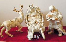 Vintage Member's Mark Porcelain Santa Sleigh And Reindeer Hard To Find