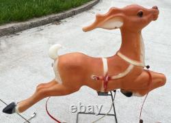 VINTAGE Reindeer Blow Mold EMPIRE CHRISTMAS 35''-36 For Santa's Sleigh with Stand