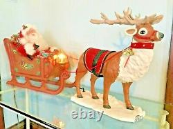 VINTAGE SANTA REINDEER SLEIGH MUSICAL ANIMATED ILLUMINATED 90s LARGE DISPLAY