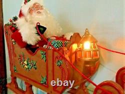 VINTAGE SANTA REINDEER SLEIGH MUSICAL ANIMATED ILLUMINATED 90s LARGE DISPLAY