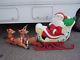 Vintage Santa Claus Sleigh Blow Mold Yard Roof Outdoor Plastic Decor 2 Reindeer