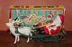 Vintage Tin And Celluloid Santa On Sleigh With Reindeer And Bell In Original Box