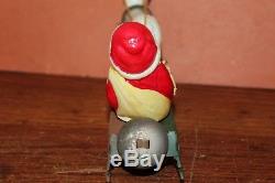 VINTAGE TIN AND CELLULOID SANTA ON SLEIGH with REINDEER AND BELL in ORIGINAL BOX