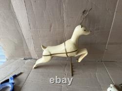 VINTAGE UNION CHRISTMAS REINDEER LIGHT UP HARD BLOW MOLDS RARE SANTA Sleigh E