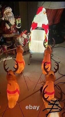 VINTAGe Grand Venture Santa Sleigh & Reindeer Christmas Blow Mold & 4 REINDEER'S