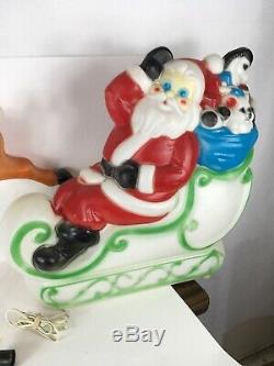 VNTG 1977 Reindeer & Santa Claus Sleigh Plastic Blow Mold Carolina Enterprises