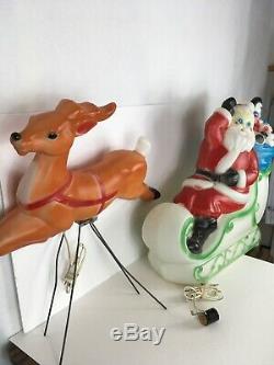 VNTG 1977 Reindeer & Santa Claus Sleigh Plastic Blow Mold Carolina Enterprises