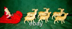 VTG 1940's XMAS THIN CELLULOID PLASTIC SANTA SLEIGH 6 REINDEER JAPAN ORNAMENTS