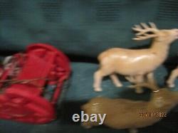VTG 1940's XMAS THIN CELLULOID PLASTIC SANTA SLEIGH 6 REINDEER JAPAN ORNAMENTS