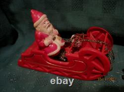 VTG 1940's XMAS THIN CELLULOID PLASTIC SANTA SLEIGH 6 REINDEER JAPAN ORNAMENTS