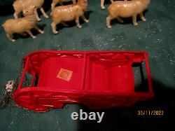 VTG 1940's XMAS THIN CELLULOID PLASTIC SANTA SLEIGH 6 REINDEER JAPAN ORNAMENTS