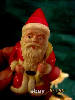 VTG 1940's XMAS THIN CELLULOID PLASTIC SANTA SLEIGH 6 REINDEER JAPAN ORNAMENTS