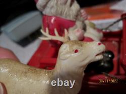 VTG 1940's XMAS THIN CELLULOID PLASTIC SANTA SLEIGH 6 REINDEER JAPAN ORNAMENTS
