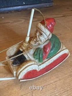 VTG 1940's XMAS THIN CELLULOID PLASTIC SANTA SLEIGH REINDEER JAPAN Display