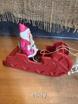 VTG 1940's XMAS THIN CELLULOID PLASTIC SANTA SLEIGH REINDEER JAPAN Display