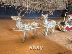 VTG 1940's XMAS THIN CELLULOID PLASTIC SANTA SLEIGH REINDEER JAPAN Display