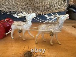 VTG 1940's XMAS THIN CELLULOID PLASTIC SANTA SLEIGH REINDEER JAPAN Display