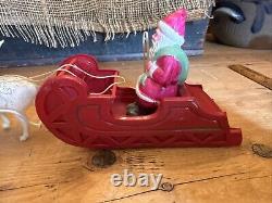 VTG 1940's XMAS THIN CELLULOID PLASTIC SANTA SLEIGH REINDEER JAPAN Display