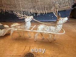 VTG 1940's XMAS THIN CELLULOID PLASTIC SANTA SLEIGH REINDEER JAPAN Display