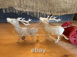 VTG 1940's XMAS THIN CELLULOID PLASTIC SANTA SLEIGH REINDEER JAPAN Display